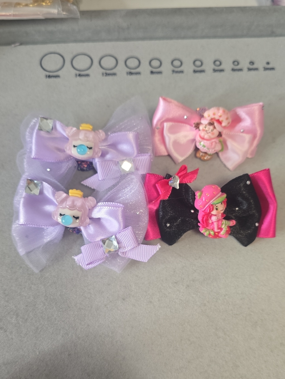 9pc Decorative Bows For Beadable Items Character Accents - Pink, Purple, Black